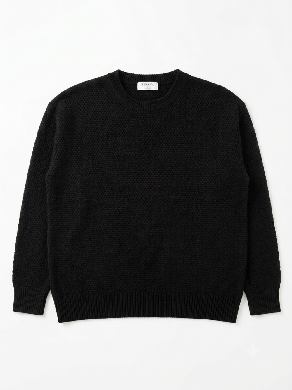 Zenana Black Waffle Knit Textured Pullover Crew Neck Sweater XL